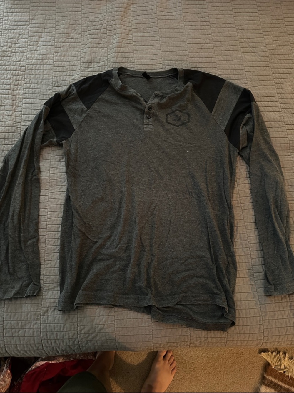 Men's Long Sleeve Henley Shirt - Charcoal Gray